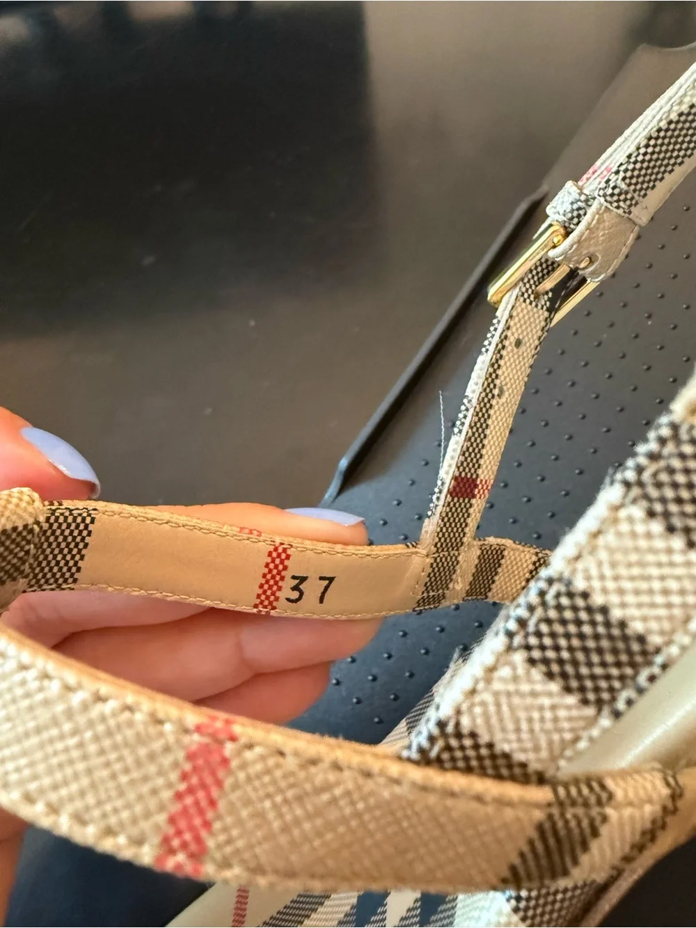 Burberry Beige Plaid T-strap Sandals - Picture 8 of 11